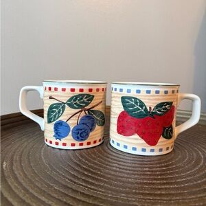 Tienshan Fruit Coffee Mugs Set of 2 – Strawberry & Blueberry | Vintage Mugs